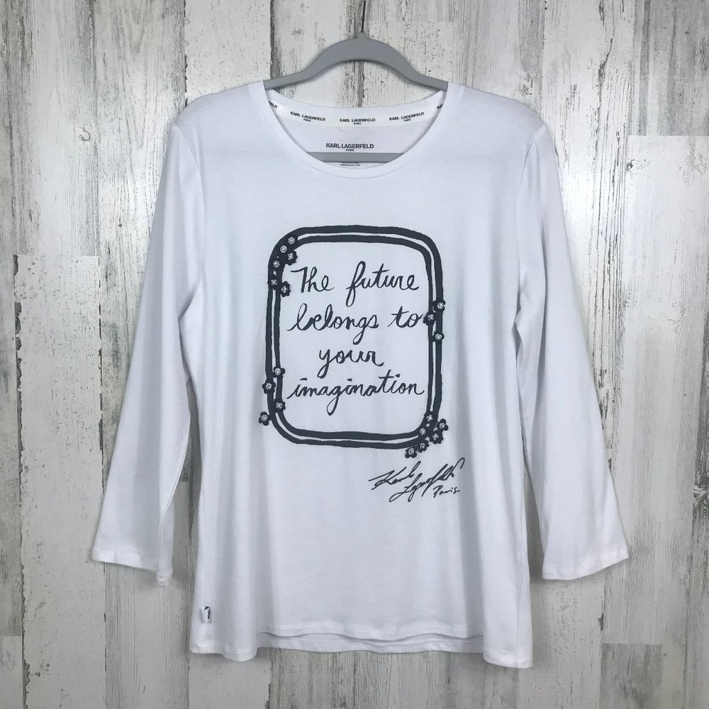 Karl Lagerfeld quote t shirt flowers signature Med